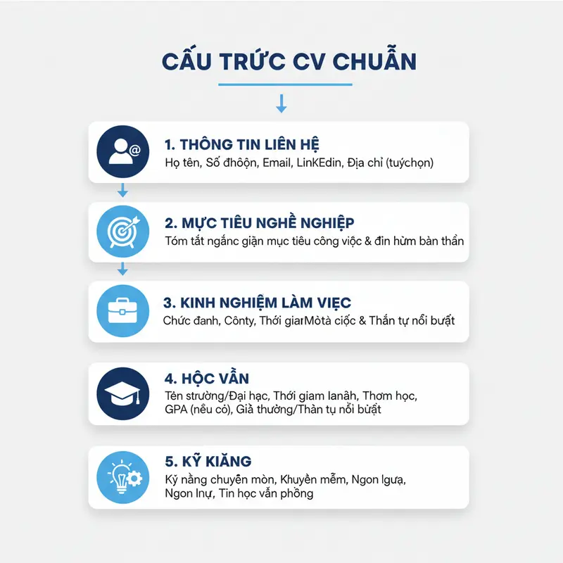 Sơ đồ cấu trúc một bản CV xin việc chuyên nghiệp và đầy đủ các phần