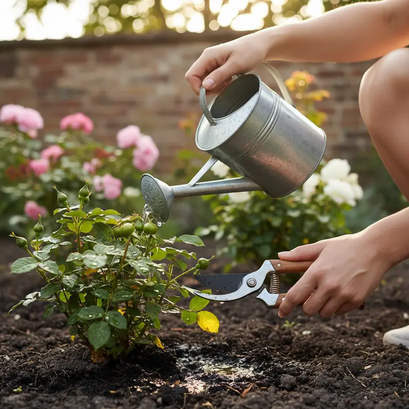 Chăm sóc cây hoa hồng bằng cách tưới nước và cắt tỉa