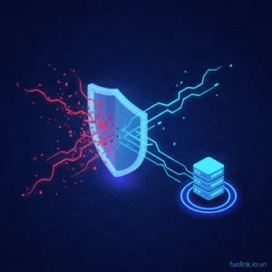 Minh họa cách chặn IP spam hiệu quả với biểu tượng khiên bảo vệ và các luồng dữ liệu bị chặn.