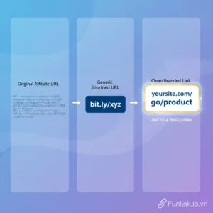 Sơ đồ so sánh hiệu quả của việc che link affiliate bằng link cloaking so với link gốc.