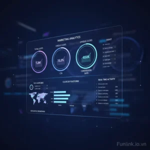 Các chỉ số đo lường hiệu quả shortlink quan trọng được minh họa trên dashboard.