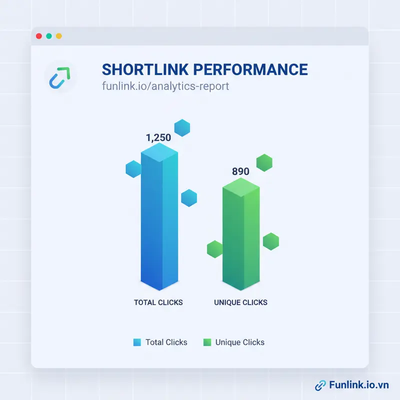 Dashboard so sánh chỉ số đo lường hiệu quả shortlink: Total Clicks và Unique Clicks.