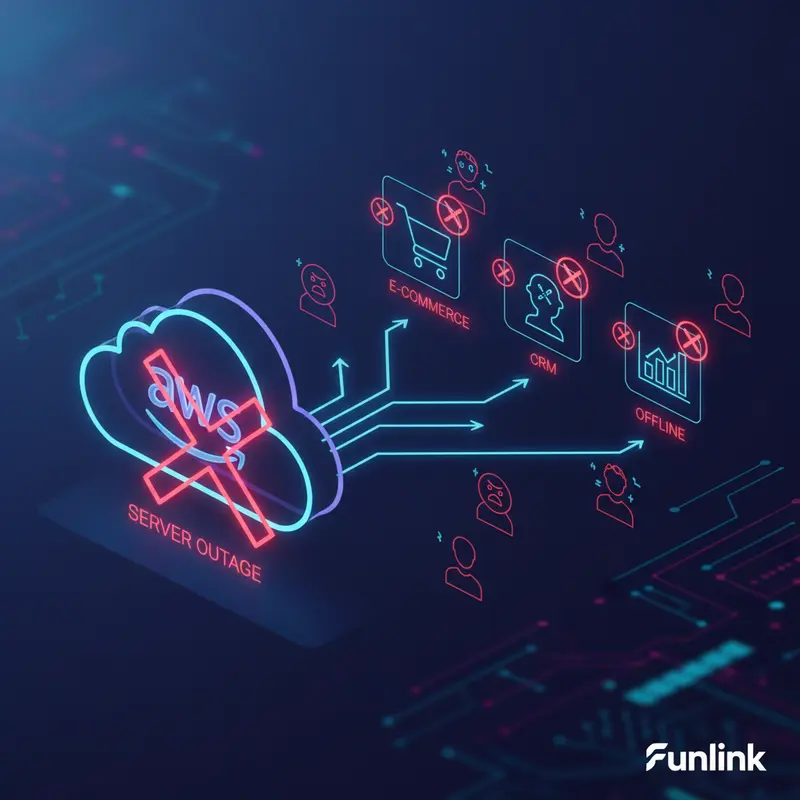 Sơ đồ rủi ro khi chỉ dùng một nhà cung cấp cho chiến lược Multi-cloud, minh họa một nhà cung cấp sập kéo theo toàn bộ hệ thống.