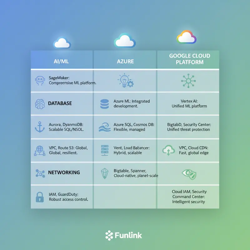 Bảng so sánh chi tiết về chiến lược Multi-cloud giữa ba nhà cung cấp AWS, Azure và Google Cloud.