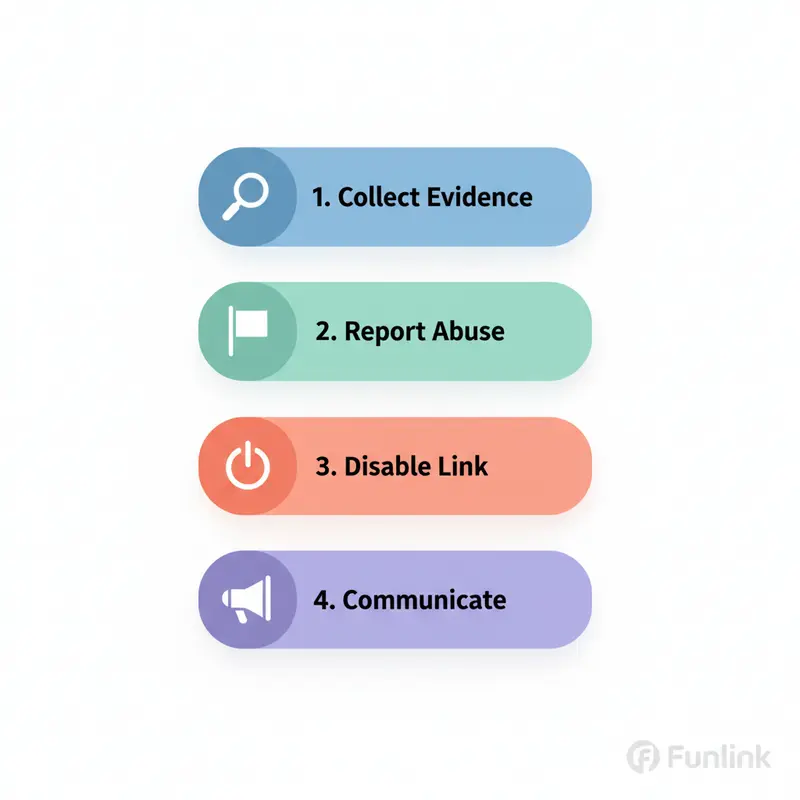 Checklist các bước xử lý khẩn cấp khi cần chống lạm dụng link rút gọn thương hiệu.