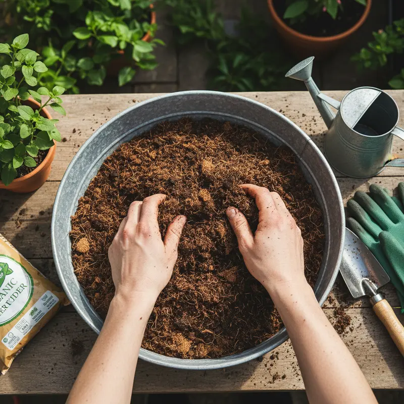 Chuẩn bị hỗn hợp đất tơi xốp và giàu dinh dưỡng để trồng rau muống