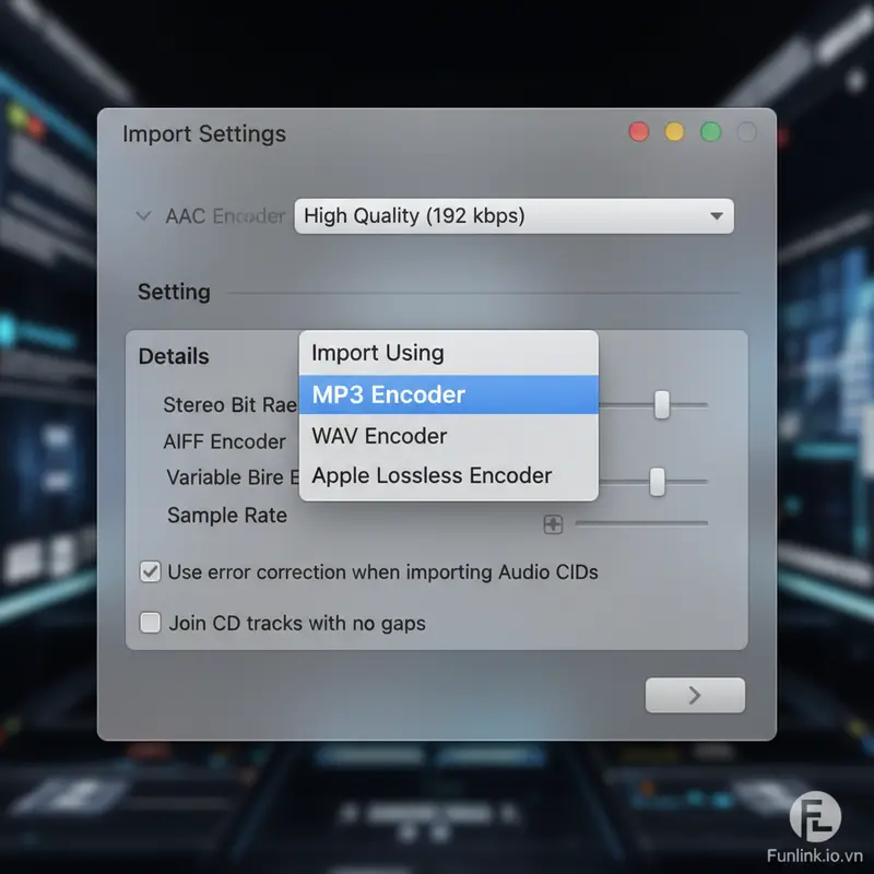 Cài đặt trong iTunes để chuyển file ghi âm m4a sang mp3.
