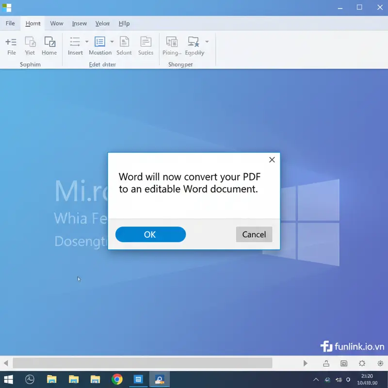 Microsoft Word thông báo chuyển đổi file PDF sang định dạng có thể chỉnh sửa.