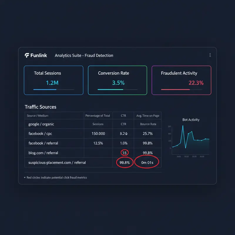 Báo cáo Google Analytics cho thấy các chỉ số bất thường do click ảo.