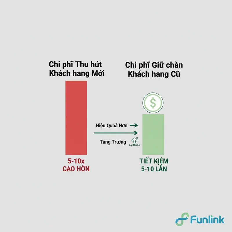 Infographic về Cohort Analysis là gì, so sánh chi phí giữ chân khách hàng cũ và mới.