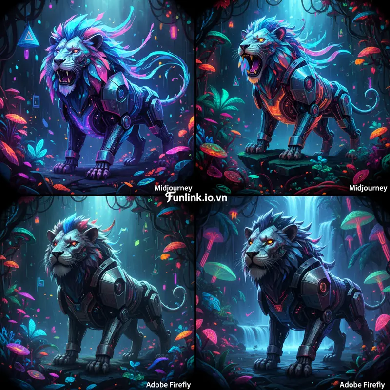 So sánh hình ảnh do công cụ AI hỗ trợ công việc sáng tạo Midjourney và Adobe Firefly tạo ra từ cùng một câu lệnh.