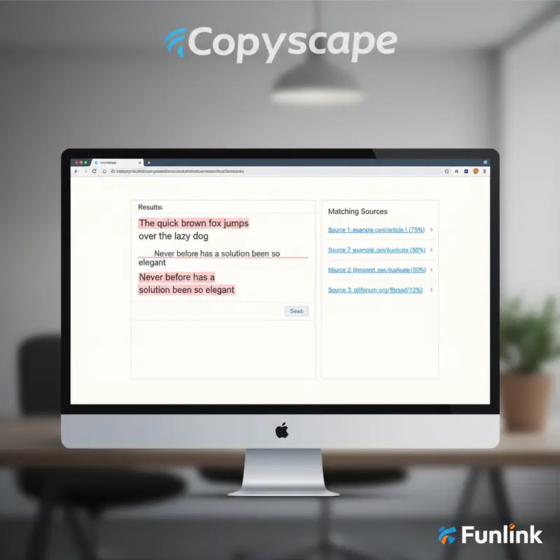 Giao diện báo cáo của công cụ check đạo văn Copyscape hiển thị các đoạn văn bản bị trùng lặp và link nguồn.