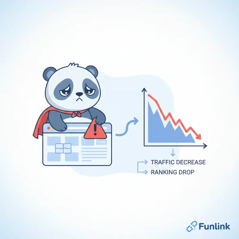 Sơ đồ mô tả tác hại của việc không dùng công cụ check đạo văn, khiến Google Panda phạt website có nội dung trùng lặp.