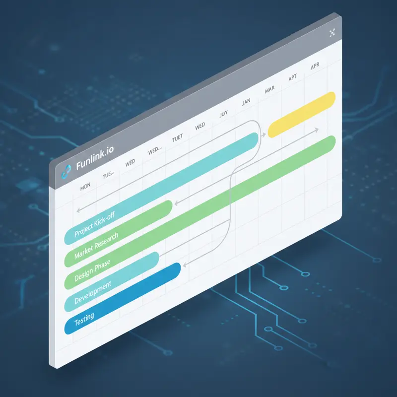 Biểu đồ Gantt trên công cụ quản lý dự án Asana thể hiện sự phụ thuộc giữa các tác vụ.