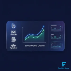 Top 5 công cụ quản lý mạng xã hội hiệu quả nhất năm 2025 được hiển thị trên một dashboard hiện đại.