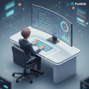 Một chuyên gia marketing sử dụng công cụ tạo link UTM trên máy tính để quản lý nhiều chiến dịch.