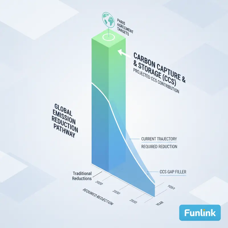 Biểu đồ thể hiện vai trò của công nghệ thu giữ carbon trong việc đạt mục tiêu giảm phát thải của Hiệp định Paris.
