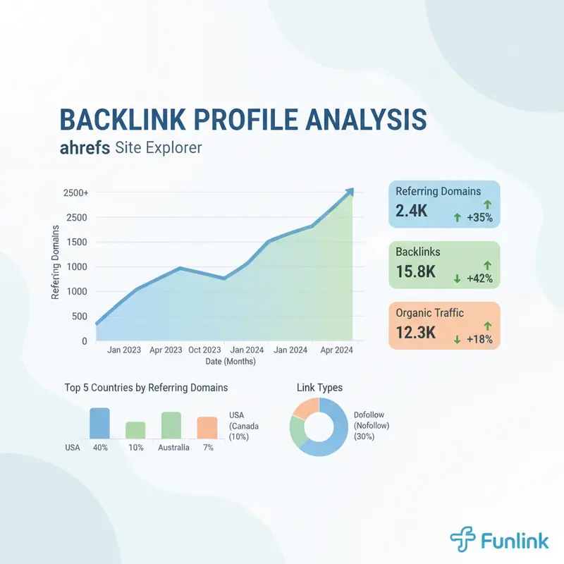 Biểu đồ phân tích hồ sơ backlink và referring domains trong Ahrefs Webmaster Tools.