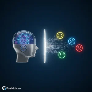 Hình ảnh chủ đề về đào tạo AI chatbot hiểu cảm xúc khách hàng, với biểu tượng cảm xúc và mạng lưới thần kinh.