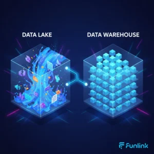 So sánh Data Lake vs Data Warehouse - Minh họa sự khác biệt giữa hồ dữ liệu thô và kho dữ liệu có cấu trúc.