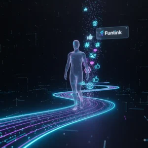 Hình ảnh khái niệm về dấu chân kỹ thuật số, một người đang đi trên con đường dữ liệu số hóa.