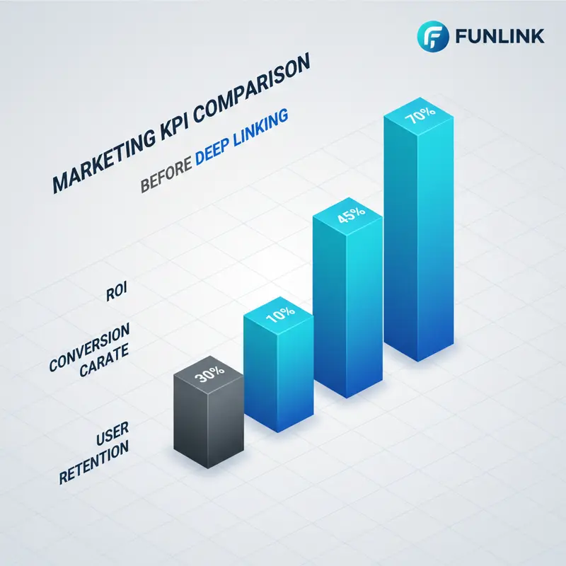 Biểu đồ so sánh hiệu quả ROI, Conversion Rate sau khi triển khai deep linking trong quảng cáo.