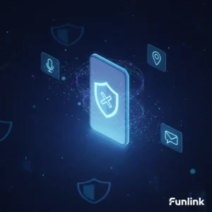 Một chiếc điện thoại bị nghe lén với các biểu tượng cảnh báo bảo mật và sóng âm thanh xung quanh.