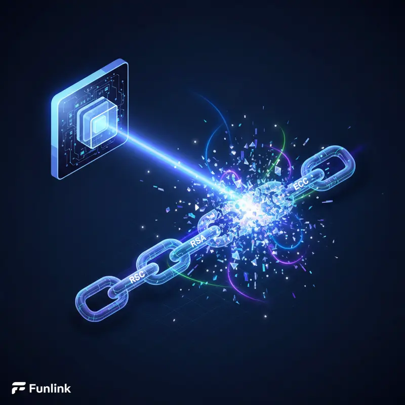 Minh họa điện toán lượng tử và mã hóa: một máy tính lượng tử phá vỡ chuỗi khóa RSA.