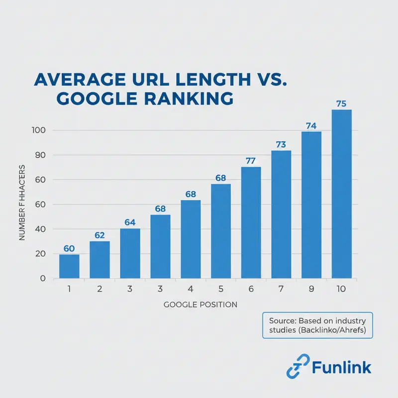 Biểu đồ cột thể hiện độ dài URL lý tưởng trung bình của top 10 kết quả tìm kiếm Google.