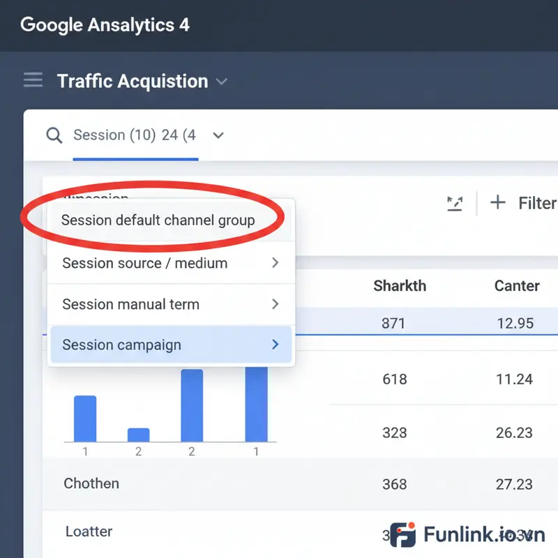 Thay đổi dimension chính trong báo cáo GA4 để xem dữ liệu đo lường ROI chiến dịch với UTM.