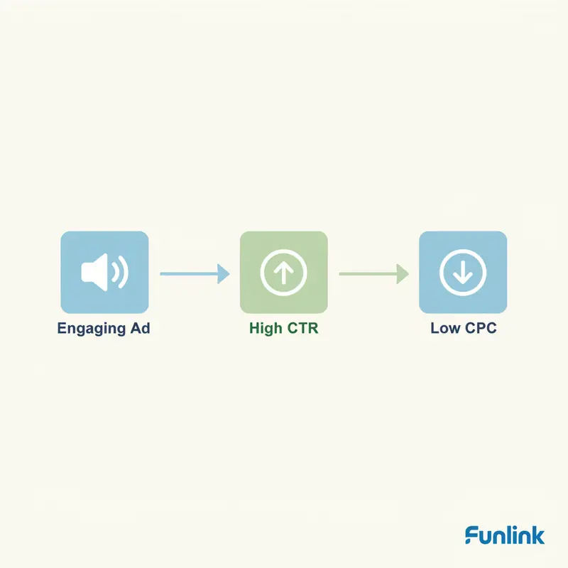 Sơ đồ mối quan hệ giữa CTR cao và CPC thấp khi đọc báo cáo quảng cáo Facebook.