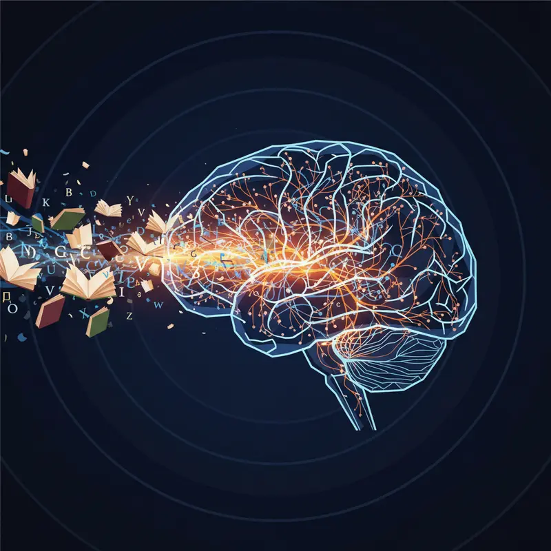 Sơ đồ mô phỏng não bộ đang hoạt động và được kích thích khi đọc sách.