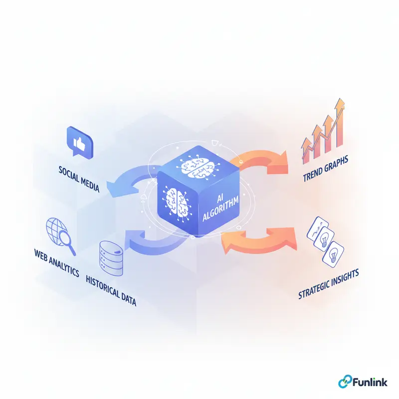 Sơ đồ AI phân tích Big Data để dự báo xu hướng thị trường, từ thu thập dữ liệu đến đưa ra insight.