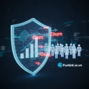 Dự đoán tỷ lệ rời bỏ - hình ảnh một lá chắn bảo vệ khách hàng đang rời đi, minh họa chiến lược giữ chân khách hàng.
