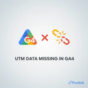 Minh họa dữ liệu UTM không hiển thị trong GA4 với biểu tượng lỗi và logo Google Analytics 4.