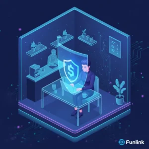 Một người đang duyệt web an toàn trên laptop tại quán cà phê nhờ tấm khiên bảo mật ảo.