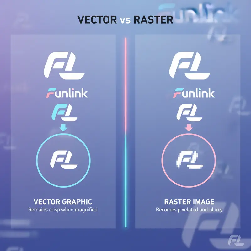 So sánh đồ họa vector và raster để hiểu file EPS là gì, với hình ảnh vector sắc nét và raster bị vỡ hạt khi phóng to.