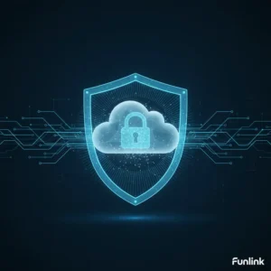 Giải pháp chia sẻ file an toàn cho doanh nghiệp với biểu tượng ổ khóa kỹ thuật số bảo vệ đám mây dữ liệu.