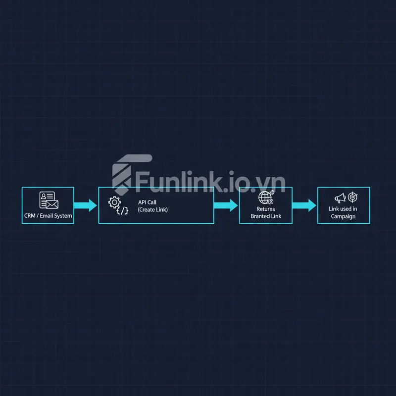 Sơ đồ luồng tích hợp API của giải pháp link cho tập đoàn vào hệ thống CRM.