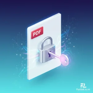 Minh họa cách gỡ mật khẩu file PDF với biểu tượng ổ khóa đang được mở trên tài liệu để in ấn và sao chép.