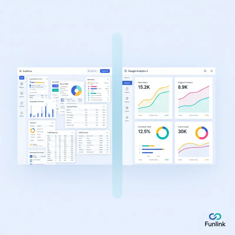So sánh giao diện Google Analytics 4 là gì với Universal Analytics cũ.