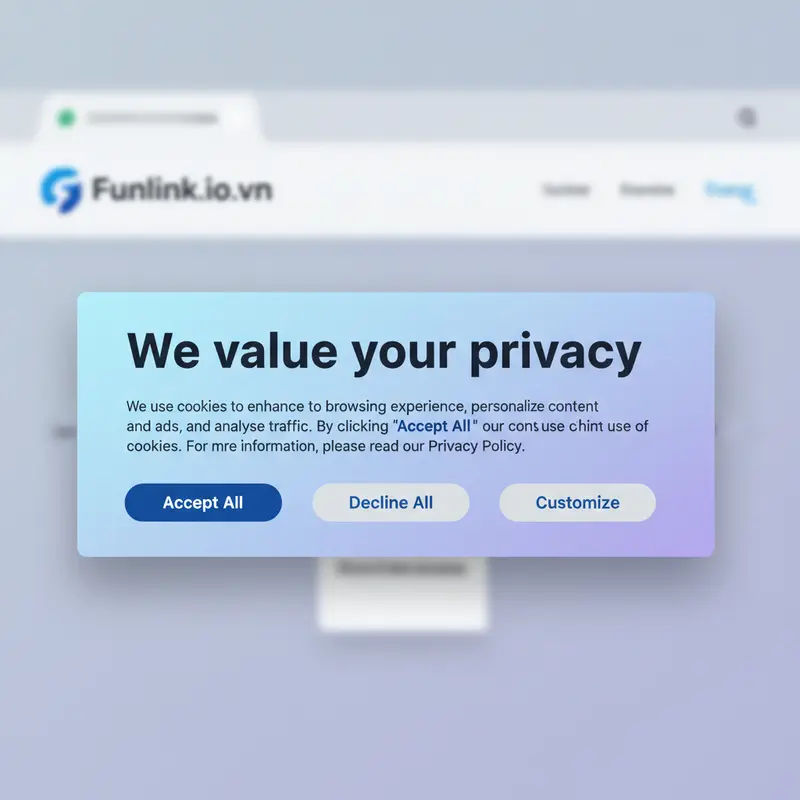 Mẫu cookie banner chuẩn GDPR để triển khai Google Consent Mode v2, có các nút chấp nhận, từ chối và tùy chỉnh.