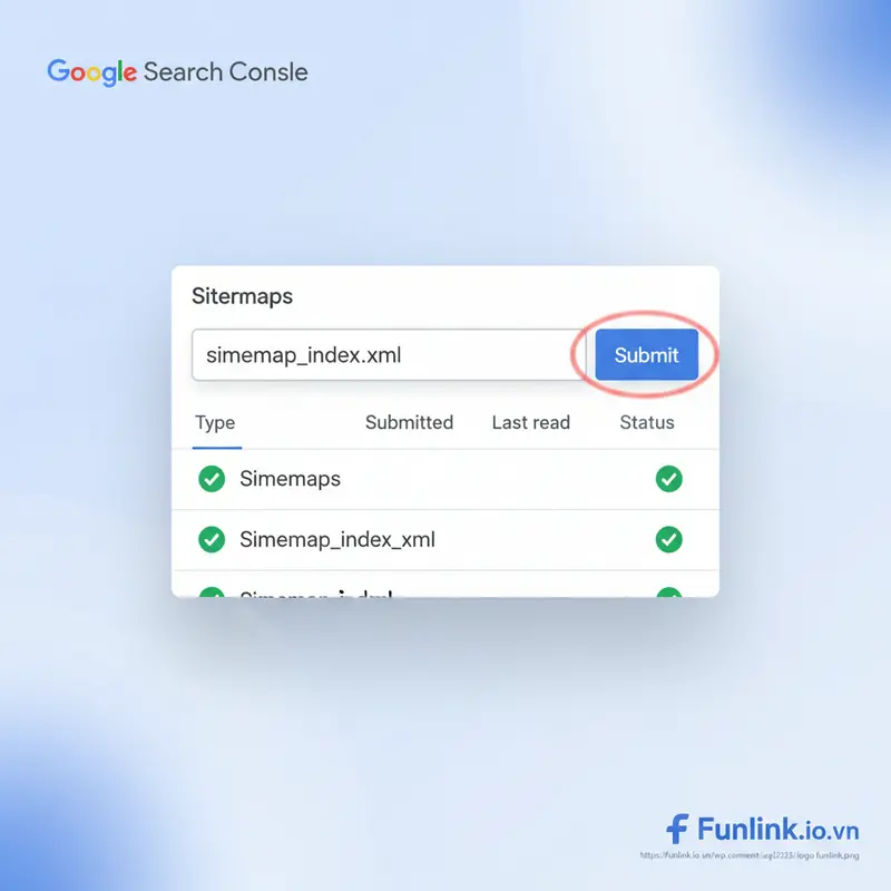 Gửi sitemap cho Google trên giao diện Google Search Console với ô nhập URL và nút Gửi.
