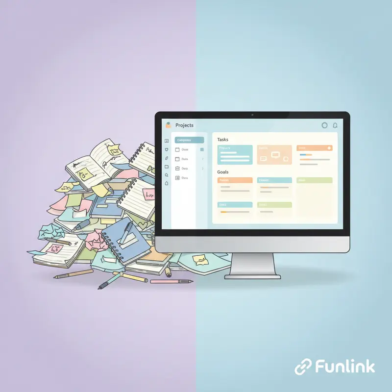 So sánh hệ thống ghi chú Notion khoa học với ghi chú giấy lộn xộn.