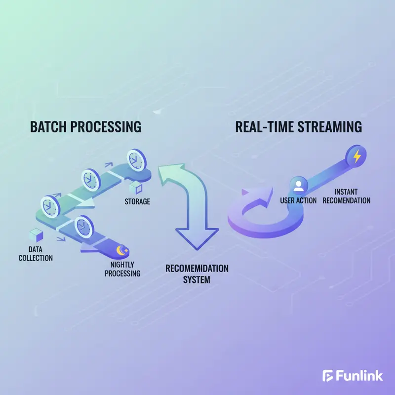 Hệ thống gợi ý sản phẩm - Sơ đồ so sánh xử lý dữ liệu batch và real-time streaming