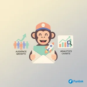 Hướng dẫn sử dụng Mailchimp cho người mới bắt đầu với logo Mailchimp và các biểu tượng email marketing.
