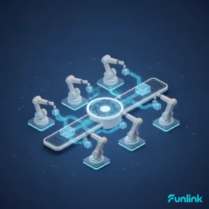 IIoT - IoT trong công nghiệp - Hình ảnh nhà máy thông minh với các luồng dữ liệu kết nối thiết bị