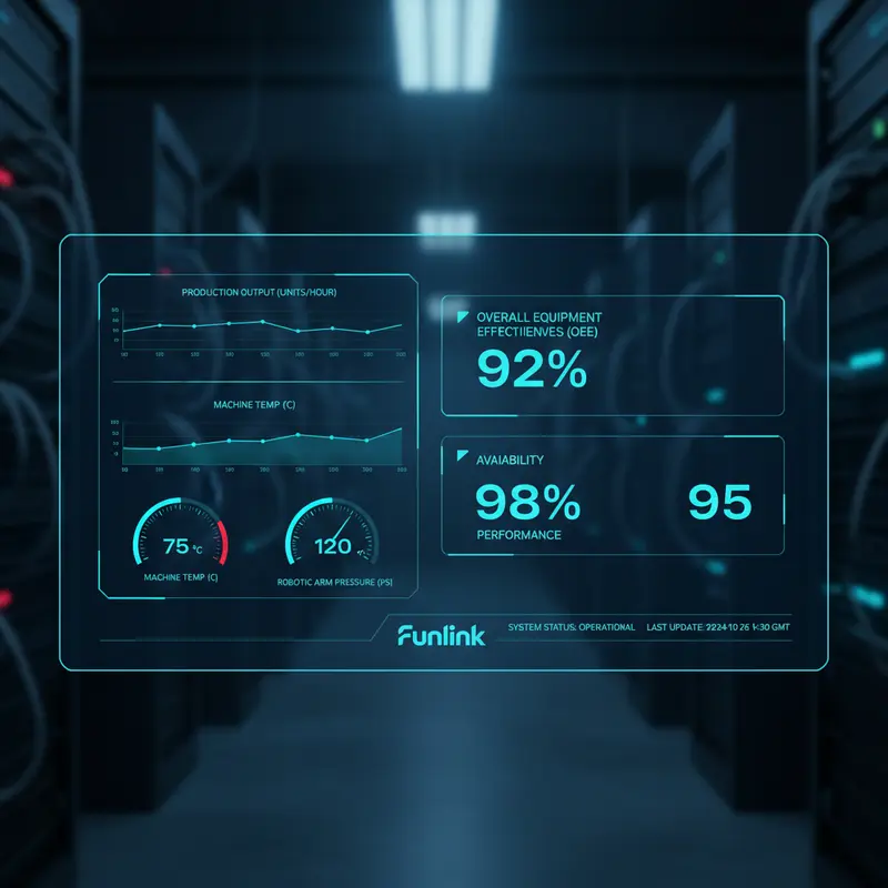 Giao diện dashboard giám sát sản-xuất IIoT - IoT trong công nghiệp, hiển thị các chỉ số hiệu suất máy móc.