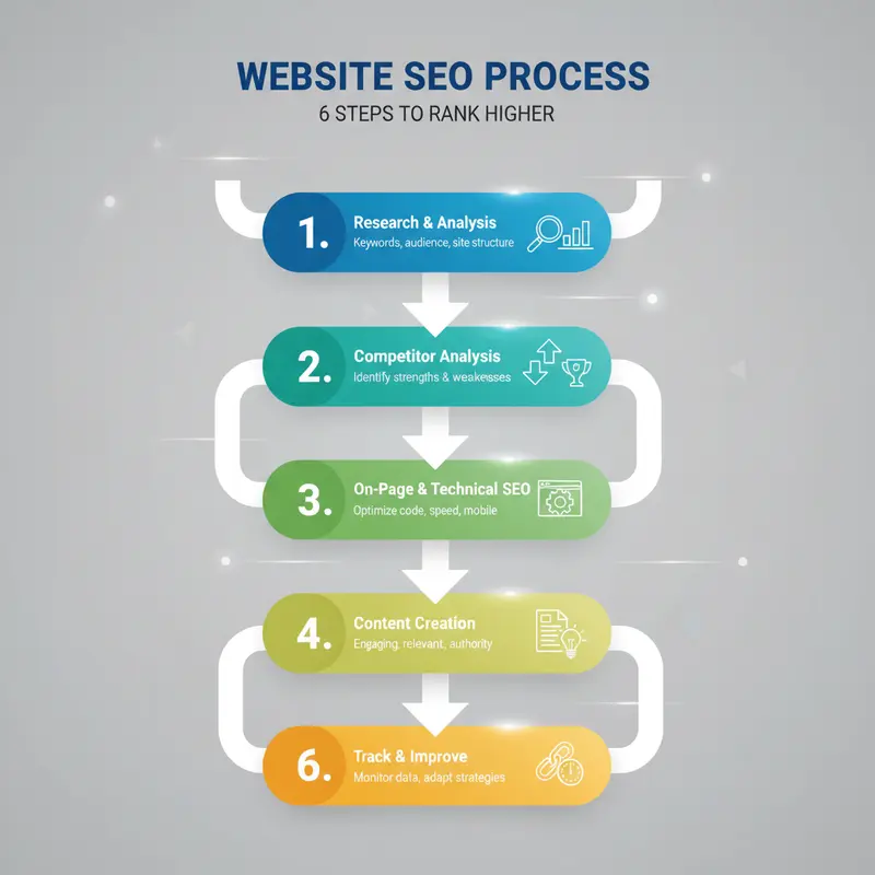 Infographic tổng hợp 6 bước SEO website hiệu quả