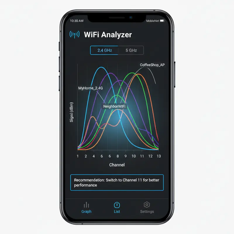 Sử dụng ứng dụng Wi-Fi Analyzer để tìm kênh WiFi 2.4GHz tốt nhất.